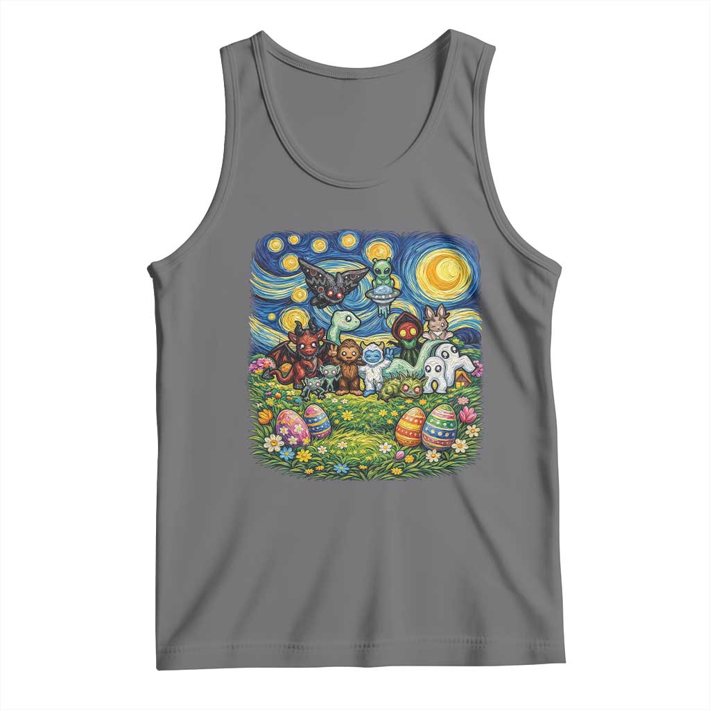 Funny Cryptid Starry Night Easter Tank Top Monster Lover Gift TS12 Black Heather Print Your Wear