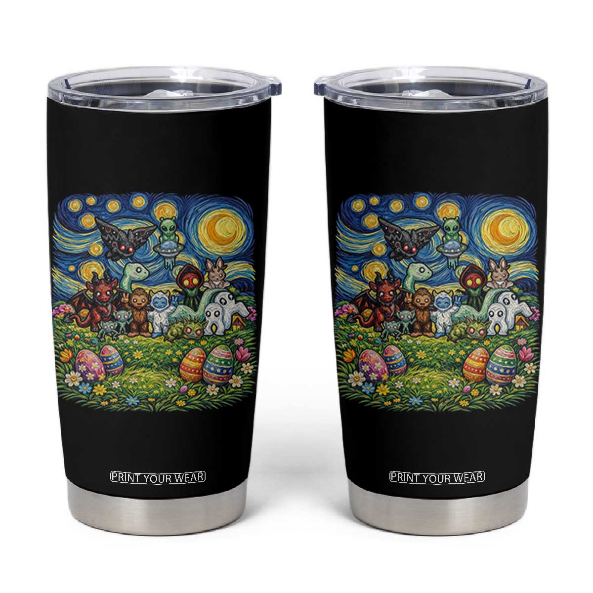 Funny Cryptid Starry Night Easter Tumbler Cup Monster Lover Gift TS12 Black Print Your Wear