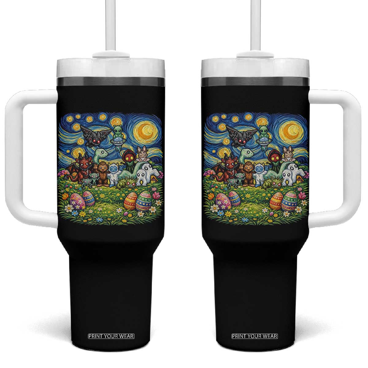 Funny Cryptid Starry Night Easter Tumbler With Handle Monster Lover Gift TS12 One Size: 40 oz Black Print Your Wear