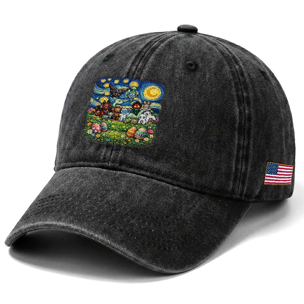 Funny Cryptid Starry Night Easter Washed Cotton Baseball Cap Monster Lover Gift TS12 Print Your Wear