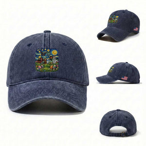 Funny Cryptid Starry Night Easter Washed Cotton Baseball Cap Monster Lover Gift TS12 Washed Cap Universal Fit Navy Print Your Wear