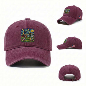 Funny Cryptid Starry Night Easter Washed Cotton Baseball Cap Monster Lover Gift TS12 Washed Cap Universal Fit Burgundy Print Your Wear