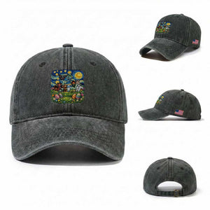 Funny Cryptid Starry Night Easter Washed Cotton Baseball Cap Monster Lover Gift TS12 Washed Cap Universal Fit Dark Green Print Your Wear