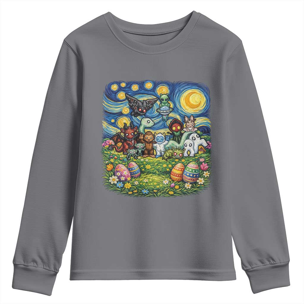Funny Cryptid Starry Night Easter Youth Sweatshirt Monster Lover Gift TS12 Charcoal Print Your Wear