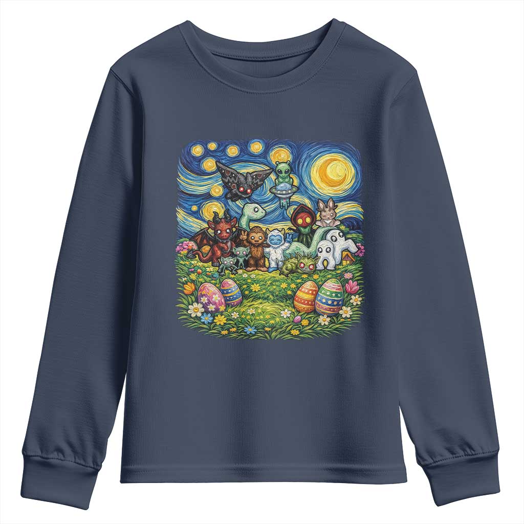 Funny Cryptid Starry Night Easter Youth Sweatshirt Monster Lover Gift TS12 Navy Print Your Wear