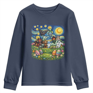 Funny Cryptid Starry Night Easter Youth Sweatshirt Monster Lover Gift TS12 Navy Print Your Wear