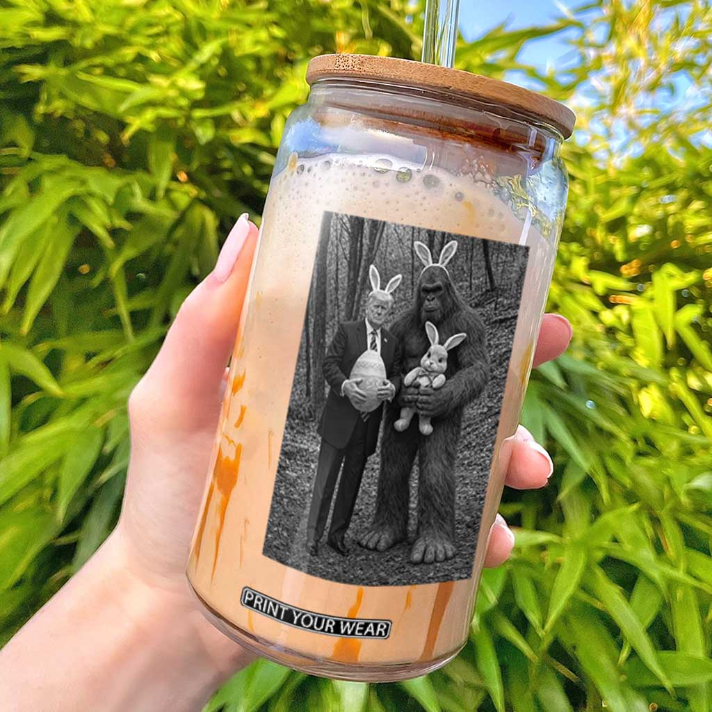 Funny Bigfoot And Trump Easter Selfie Gift Glass Can TS12 Black Print Your Wear