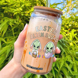 Funny Easter Alien Squad Bunny Ears Gift Glass Can TS12 White Print Your Wear