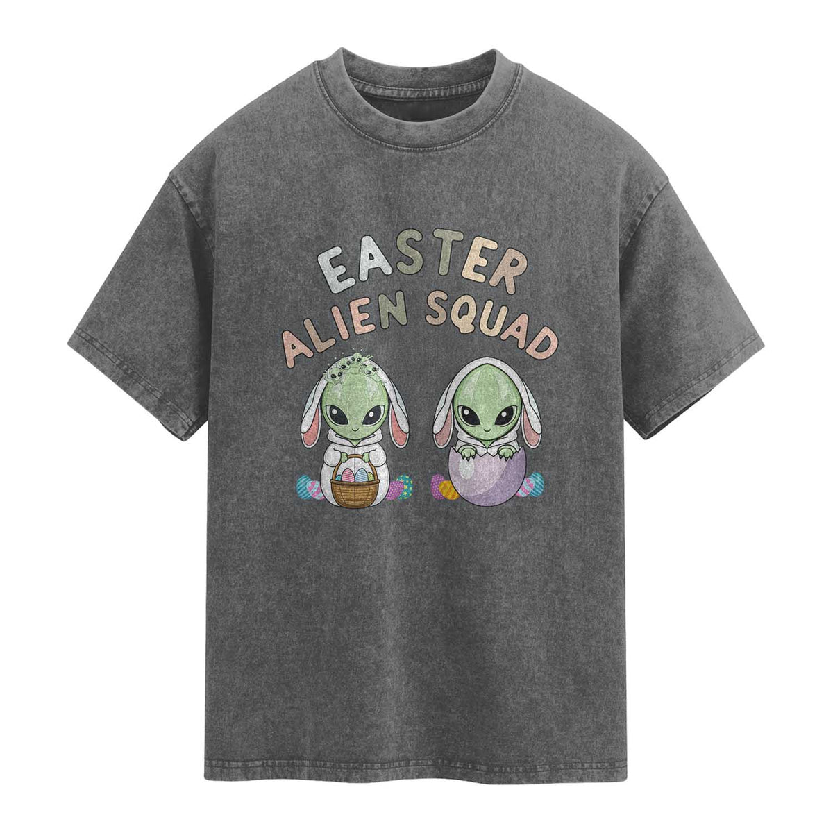 Funny Easter Alien Squad Bunny Ears Gift Washed Cotton T-Shirt