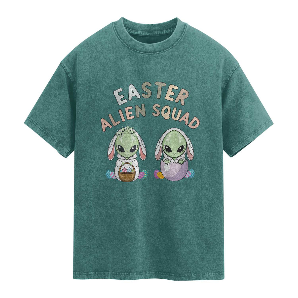 Funny Easter Alien Squad Bunny Ears Gift Washed Cotton T-Shirt