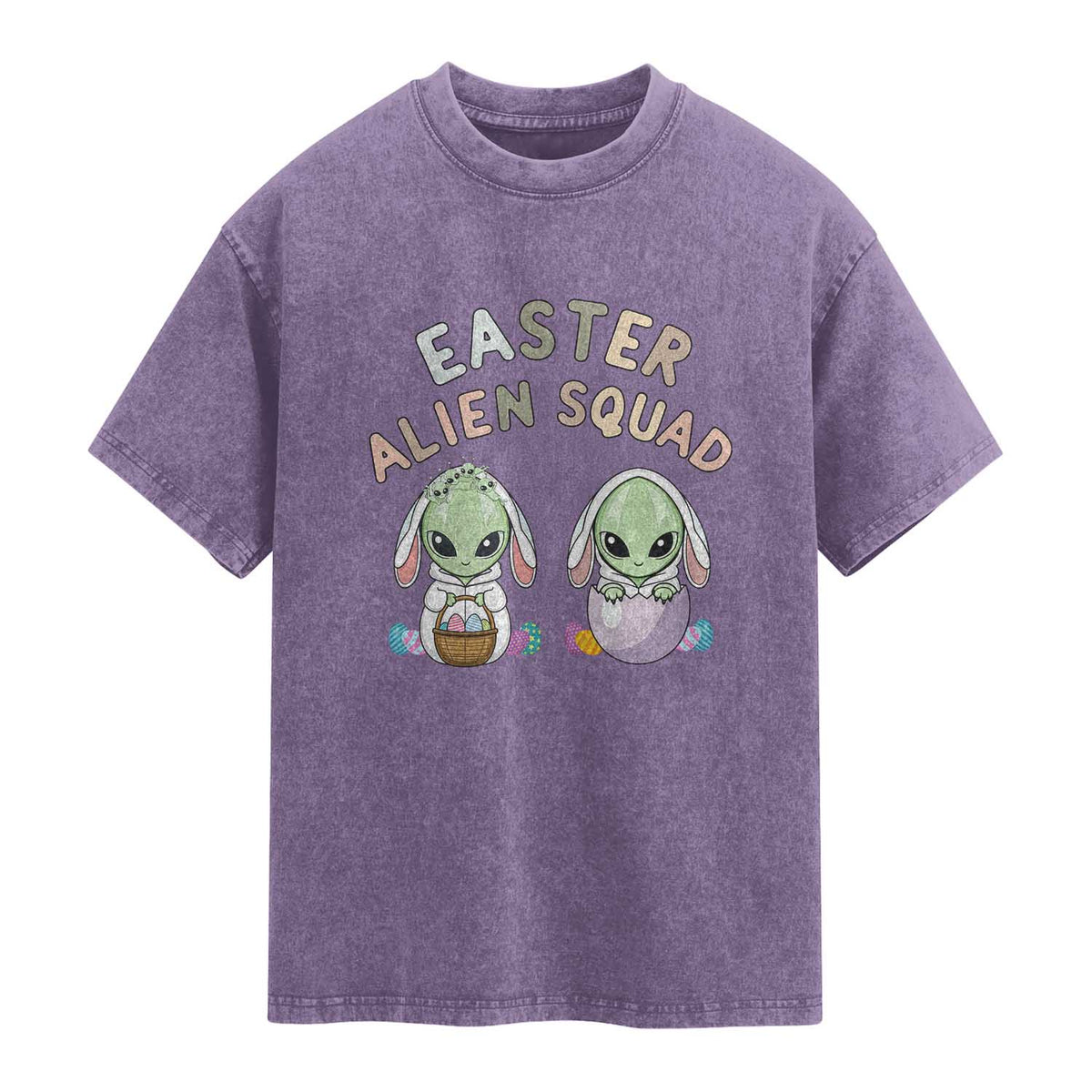 Funny Easter Alien Squad Bunny Ears Gift Washed Cotton T-Shirt