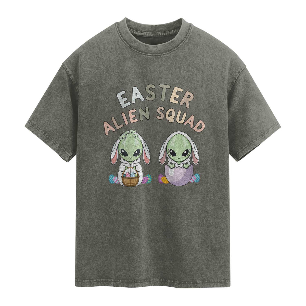 Funny Easter Alien Squad Bunny Ears Gift Washed Cotton T-Shirt