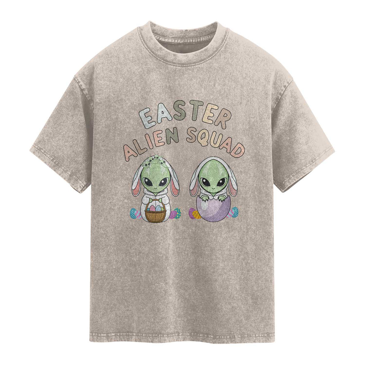 Funny Easter Alien Squad Bunny Ears Gift Washed Cotton T-Shirt