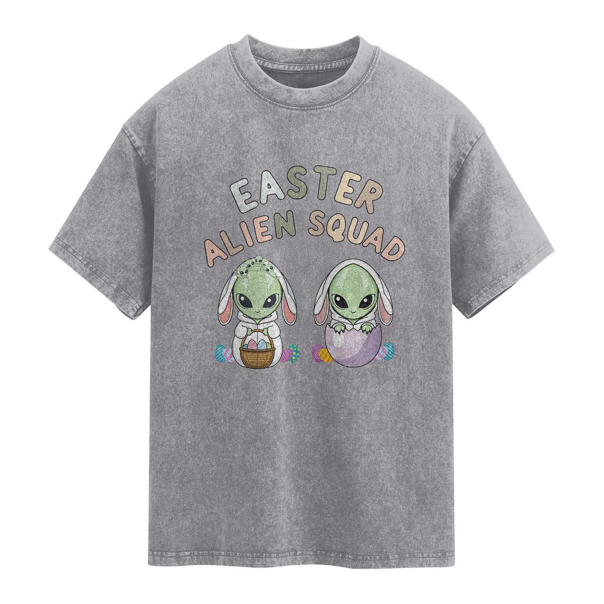 Funny Easter Alien Squad Bunny Ears Gift Washed Cotton T-Shirt