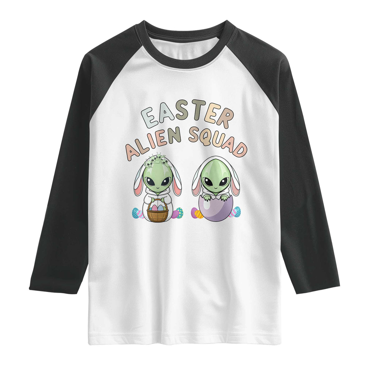 Funny Easter Alien Squad Bunny Ears Gift Raglan Shirt TS12 White Black Print Your Wear