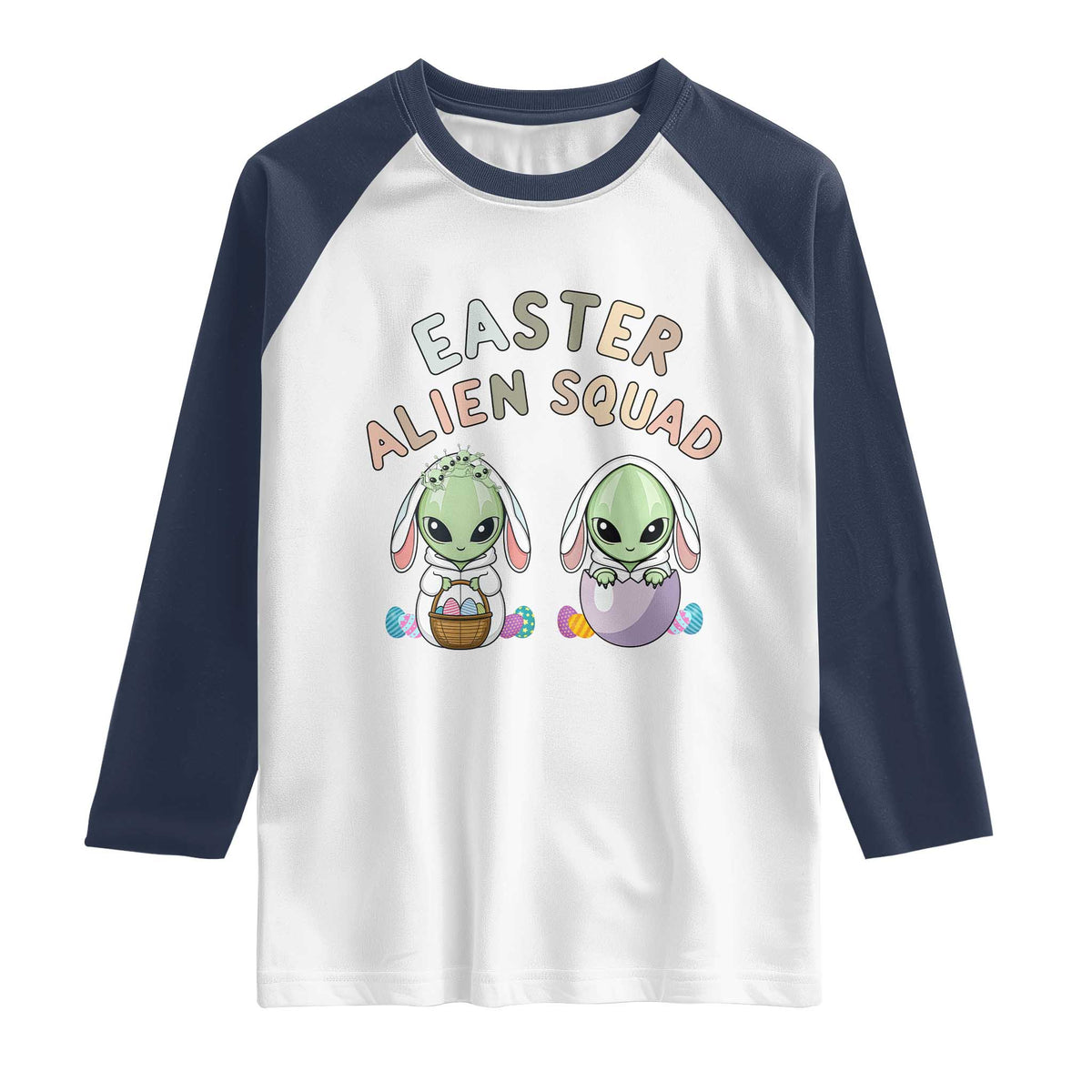 Funny Easter Alien Squad Bunny Ears Gift Raglan Shirt TS12 White Navy Print Your Wear