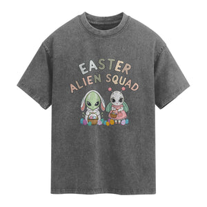 Easter Alien Squad Washed Cotton T-Shirt Funny UFO Lover Gift