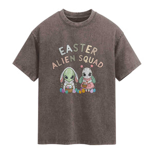 Easter Alien Squad Washed Cotton T-Shirt Funny UFO Lover Gift