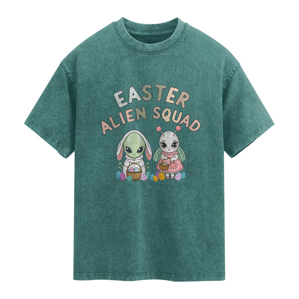Easter Alien Squad Washed Cotton T-Shirt Funny UFO Lover Gift