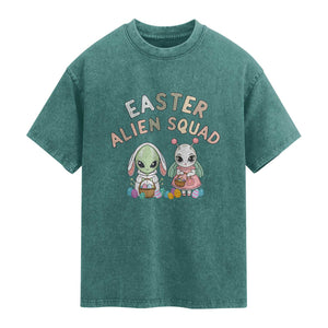 Easter Alien Squad Washed Cotton T-Shirt Funny UFO Lover Gift