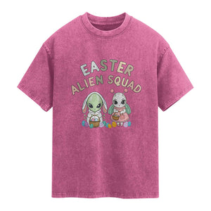 Easter Alien Squad Washed Cotton T-Shirt Funny UFO Lover Gift