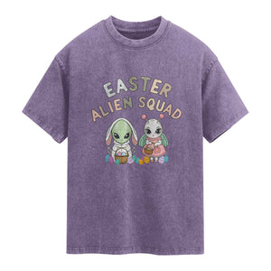 Easter Alien Squad Washed Cotton T-Shirt Funny UFO Lover Gift