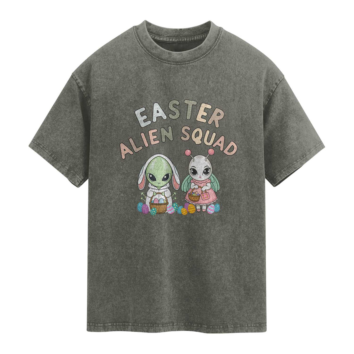 Easter Alien Squad Washed Cotton T-Shirt Funny UFO Lover Gift