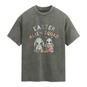 Easter Alien Squad Washed Cotton T-Shirt Funny UFO Lover Gift