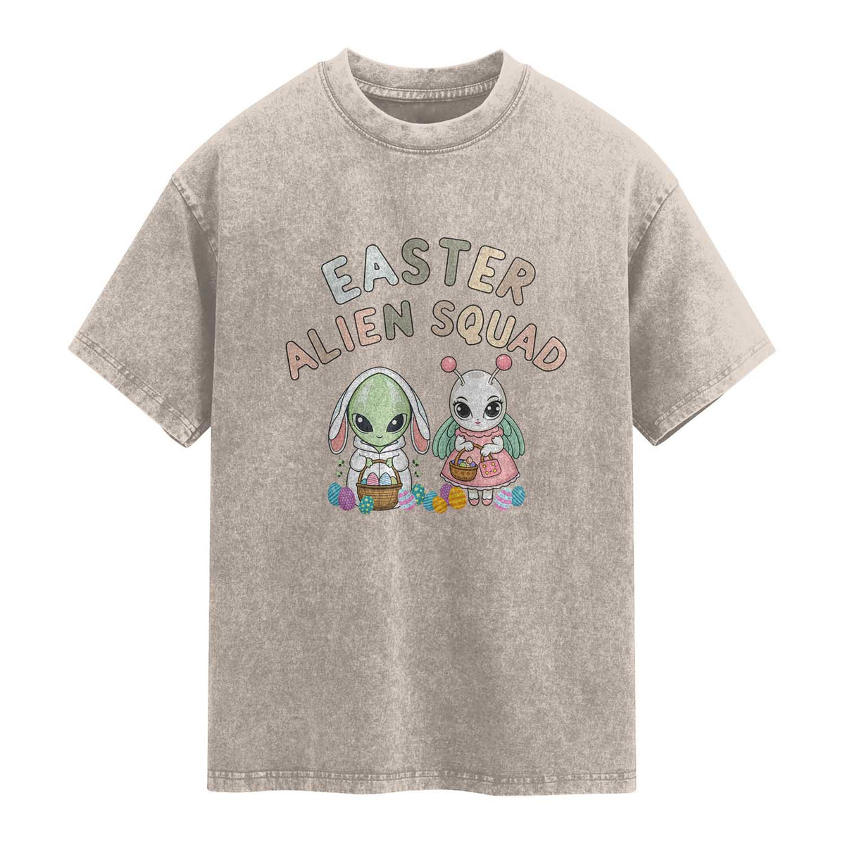 Easter Alien Squad Washed Cotton T-Shirt Funny UFO Lover Gift
