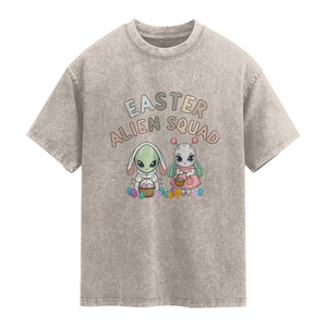 Easter Alien Squad Washed Cotton T-Shirt Funny UFO Lover Gift