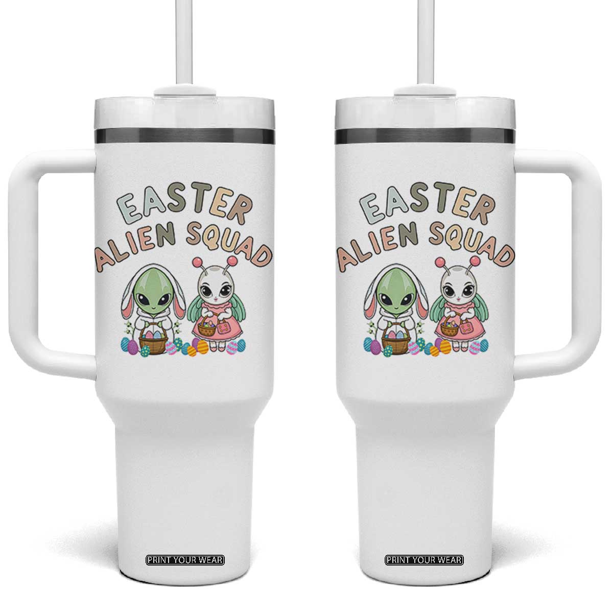 Easter Alien Squad Tumbler With Handle Funny UFO Lover Gift TS12 One Size: 40 oz White Print Your Wear