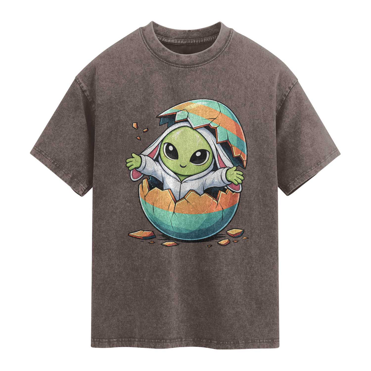 Funny Alien Bunny Ears Easter Washed Cotton T-Shirt Extraterrestrial Gift