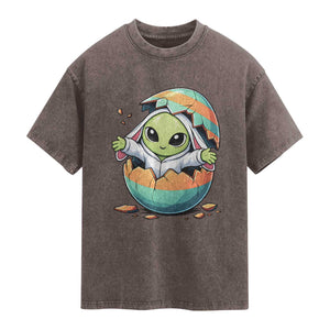 Funny Alien Bunny Ears Easter Washed Cotton T-Shirt Extraterrestrial Gift