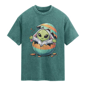 Funny Alien Bunny Ears Easter Washed Cotton T-Shirt Extraterrestrial Gift