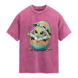 Funny Alien Bunny Ears Easter Washed Cotton T-Shirt Extraterrestrial Gift