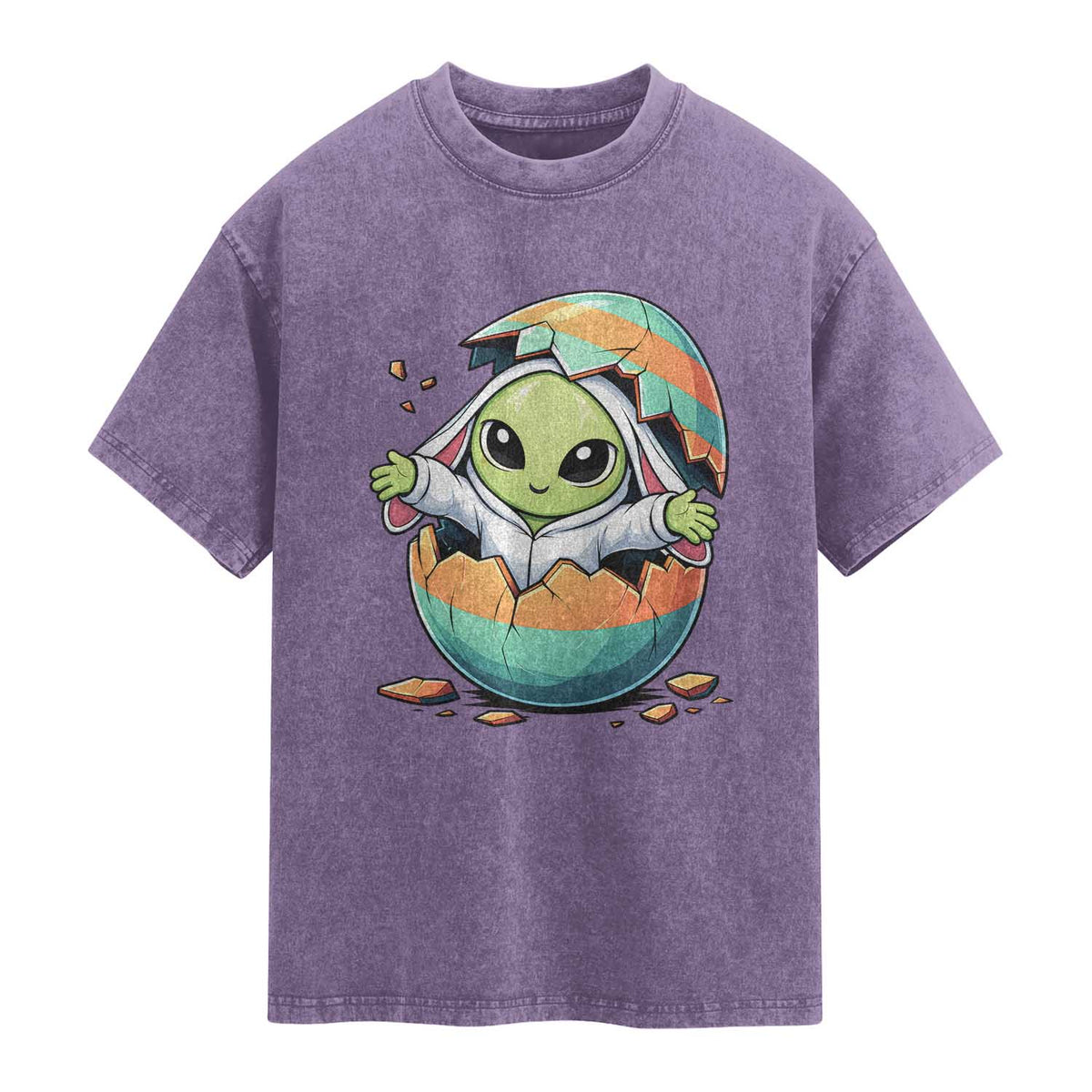 Funny Alien Bunny Ears Easter Washed Cotton T-Shirt Extraterrestrial Gift