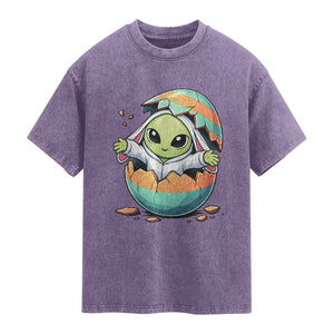Funny Alien Bunny Ears Easter Washed Cotton T-Shirt Extraterrestrial Gift