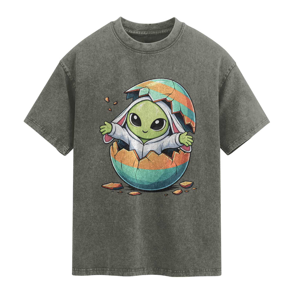 Funny Alien Bunny Ears Easter Washed Cotton T-Shirt Extraterrestrial Gift
