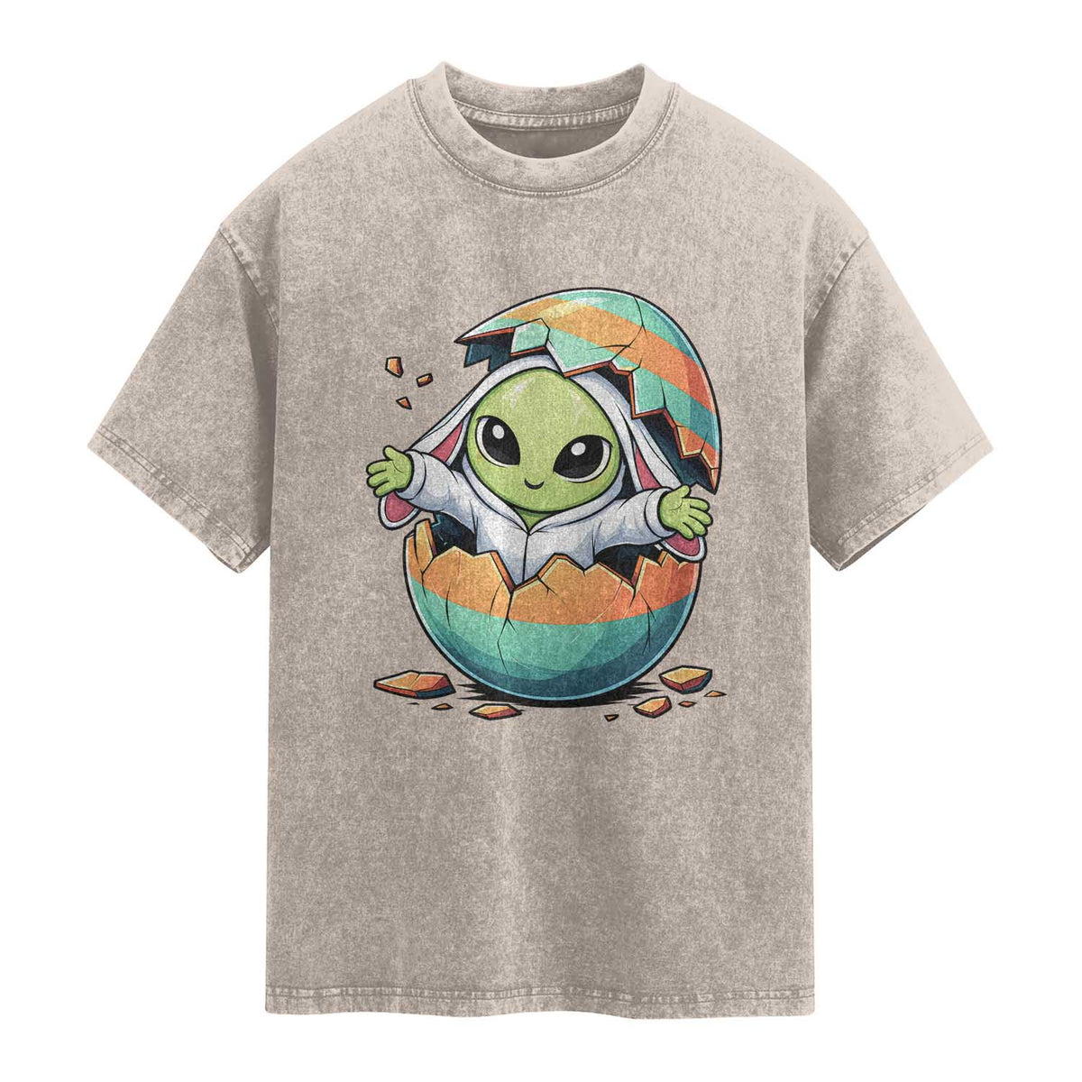 Funny Alien Bunny Ears Easter Washed Cotton T-Shirt Extraterrestrial Gift