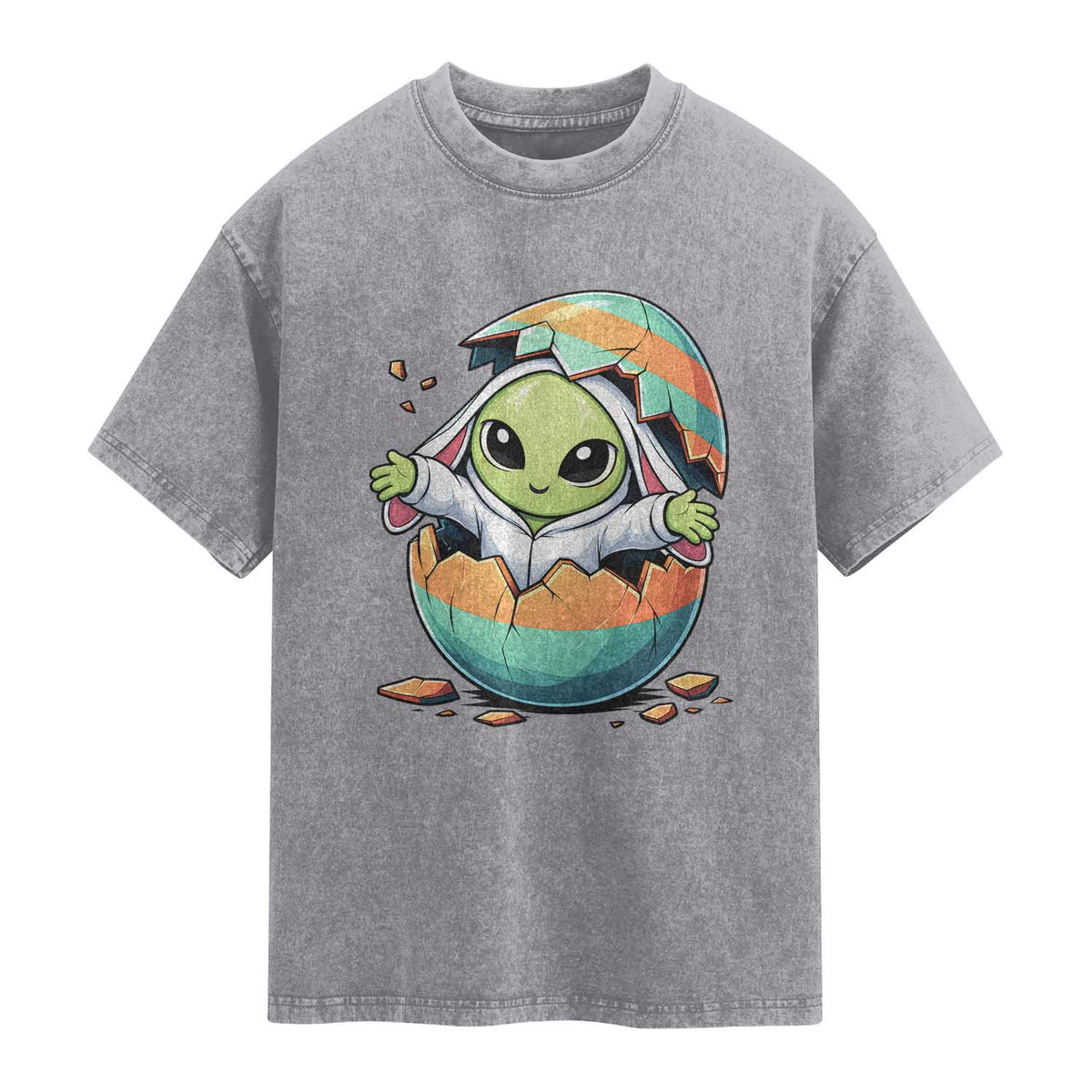 Funny Alien Bunny Ears Easter Washed Cotton T-Shirt Extraterrestrial Gift
