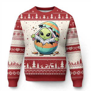 Funny Alien Bunny Ears Easter Ugly Christmas Sweater Extraterrestrial Gift TS12 Beige Red Print Your Wear