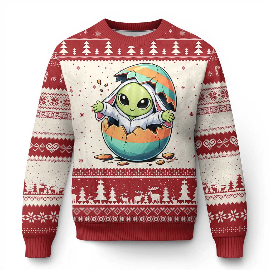 Funny Alien Bunny Ears Easter Ugly Christmas Sweater Extraterrestrial Gift TS12 Beige Red Print Your Wear