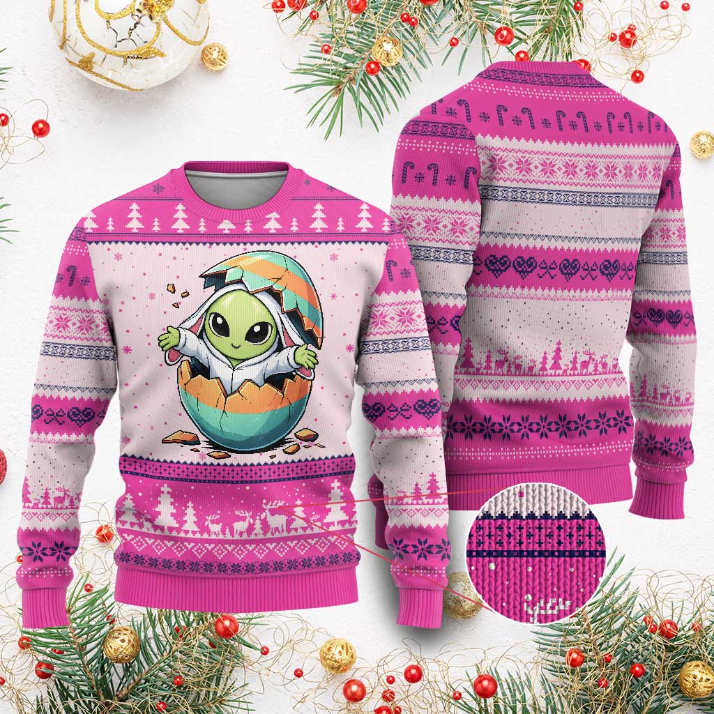 Funny Alien Bunny Ears Easter Ugly Christmas Sweater Extraterrestrial Gift TS12 Hot Pink Print Your Wear