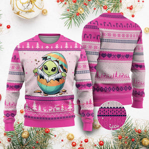 Funny Alien Bunny Ears Easter Ugly Christmas Sweater Extraterrestrial Gift TS12 Hot Pink Print Your Wear