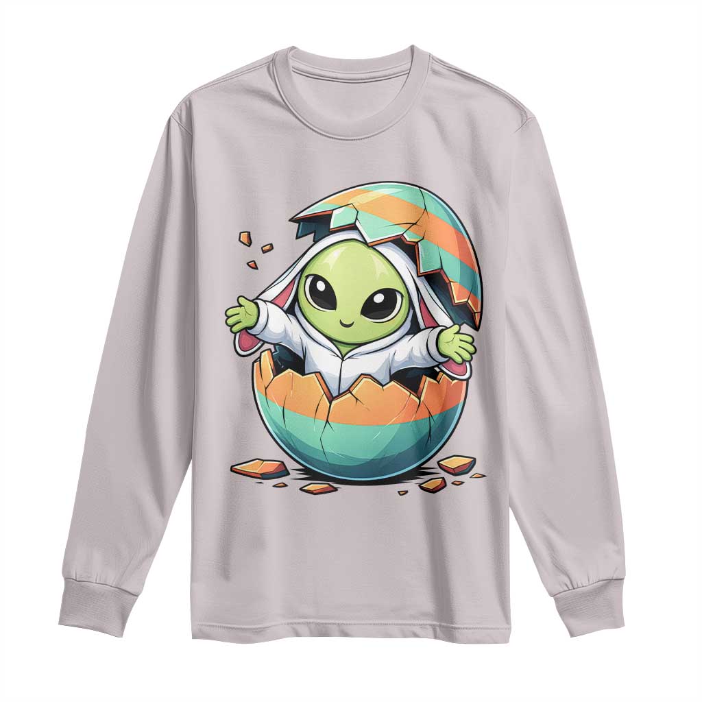 Funny Alien Bunny Ears Easter Long Sleeve Shirt Extraterrestrial Gift TS12 Ice Gray Print Your Wear