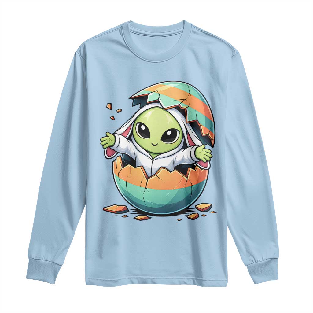 Funny Alien Bunny Ears Easter Long Sleeve Shirt Extraterrestrial Gift TS12 Light Blue Print Your Wear