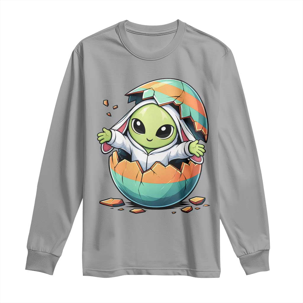 Funny Alien Bunny Ears Easter Long Sleeve Shirt Extraterrestrial Gift TS12 Sport Gray Print Your Wear