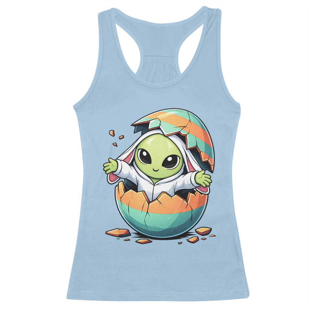 Funny Alien Bunny Ears Easter Racerback Tank Top Extraterrestrial Gift TS12 Light Blue Print Your Wear