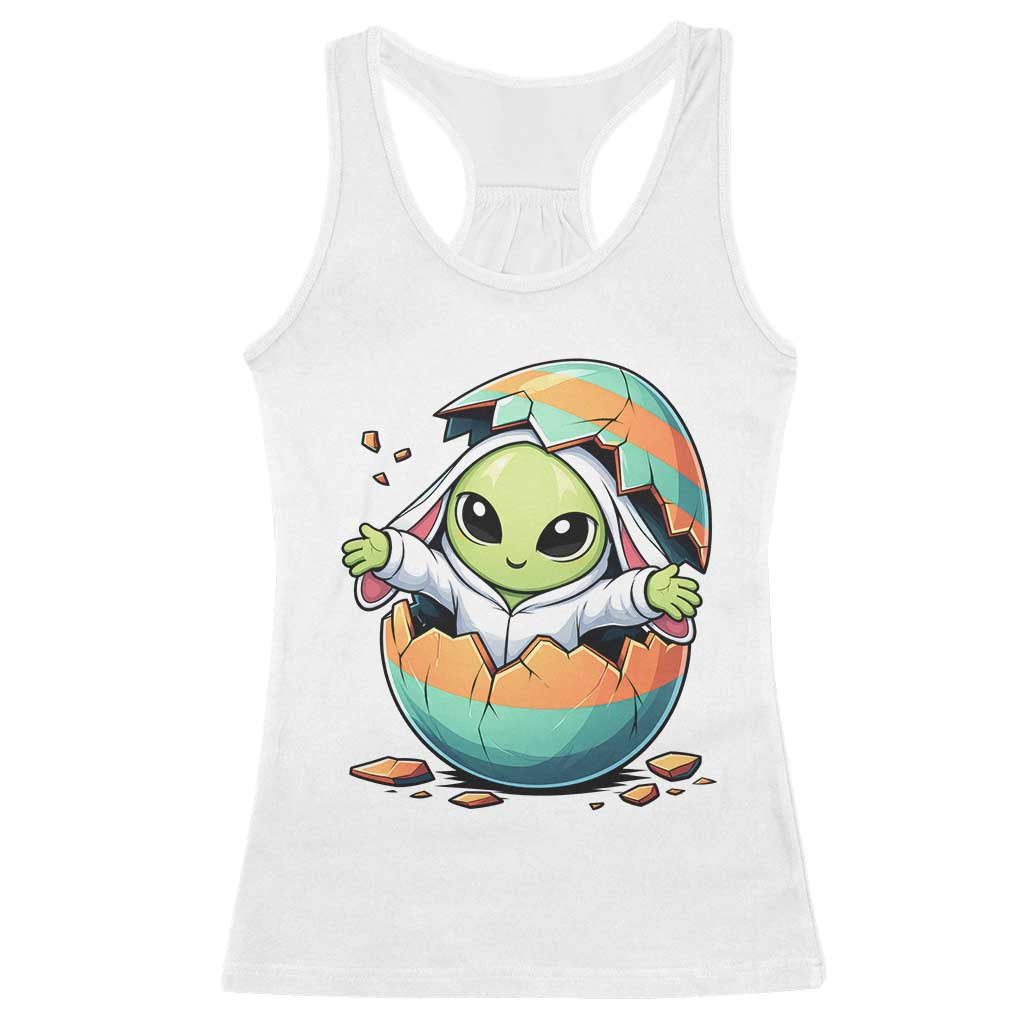 Funny Alien Bunny Ears Easter Racerback Tank Top Extraterrestrial Gift TS12 White Print Your Wear