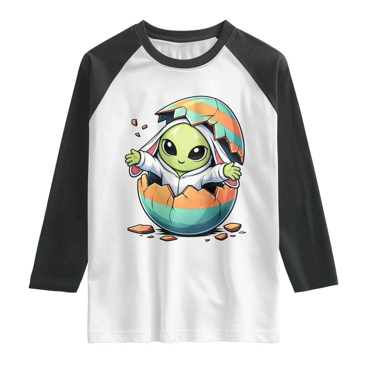 Funny Alien Bunny Ears Easter Raglan Shirt Extraterrestrial Gift TS12 White Black Print Your Wear